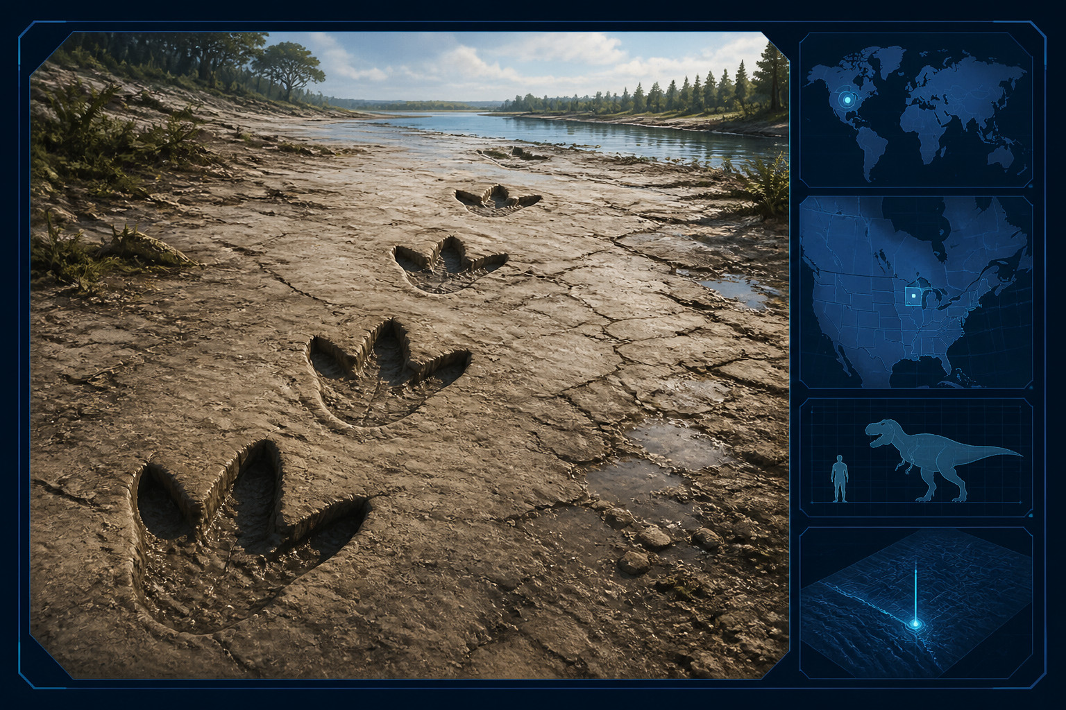 Four giant prints form what researchers describe as the first adult T. rex trackway