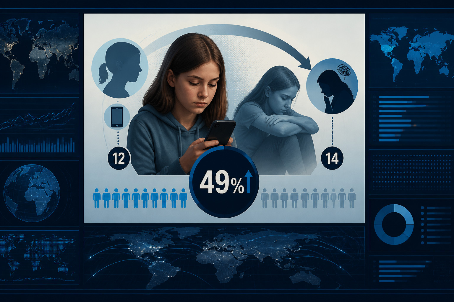 US study links smartphone ownership at 12 to 49% higher reported symptom risk at 14